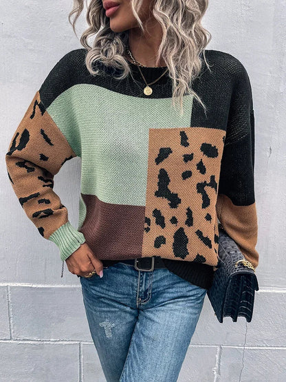 Le clair | Maglione vintage con patchwork di leopardo